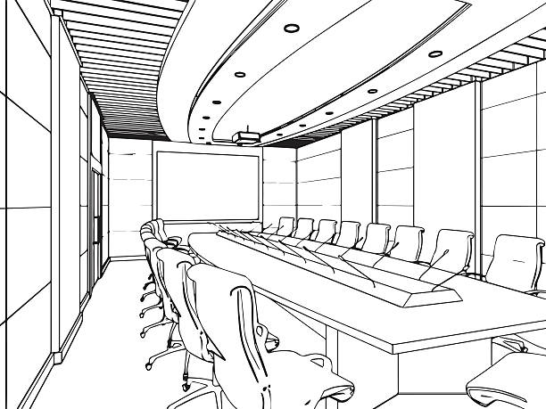 outline sketch drawing perspective of a interior space